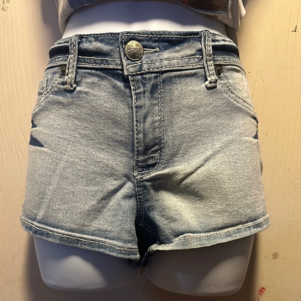 Frágile Women's Denim Shorts Size 13 Blue Acid Wash Distressed